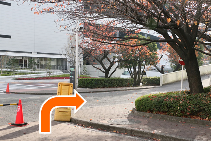 6.正面のエントランスにつながる歩道は渡らず。右に曲がってください。